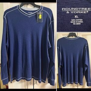 *NWT* Mens XL - Blue & Gray - V Neck - Long Sleeve - Comfort - Roundtree & Yorke